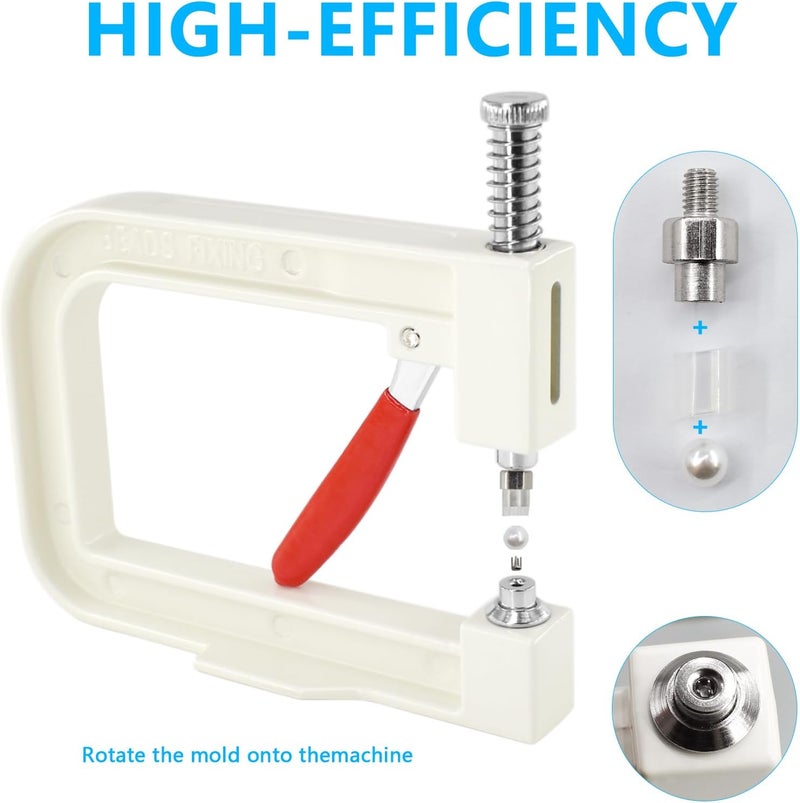 SHRJ Pearl Handmade Setting Machine with White Pearl Beads Rivet Studs and Tools Hand Press Machine for Decorating Clothes, Dresses, Bag, Hair Band DIY Crafts - Image 4